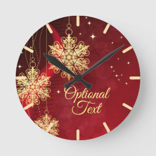 Red & Gold Snowflake Filigree Custom Christmas Runde Wanduhr