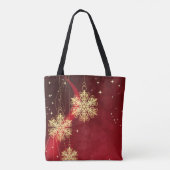 Red & Gold Snowflake Filigree Custom Christmas Tasche (Rückseite)