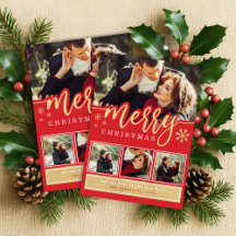 Red Gold Snowflake Frohe Weihnachts Foto Collage