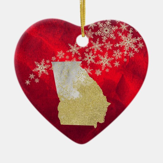 Red Gold Snowflake Georgia Herz Keramik Ornament (Vorne)