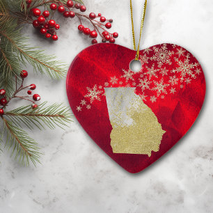 Red Gold Snowflake Georgia Herz Keramik Ornament