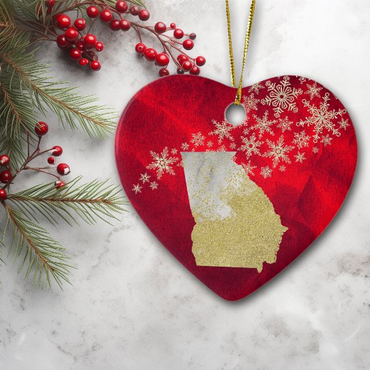 Red Gold Snowflake Georgia Herz Keramik Ornament