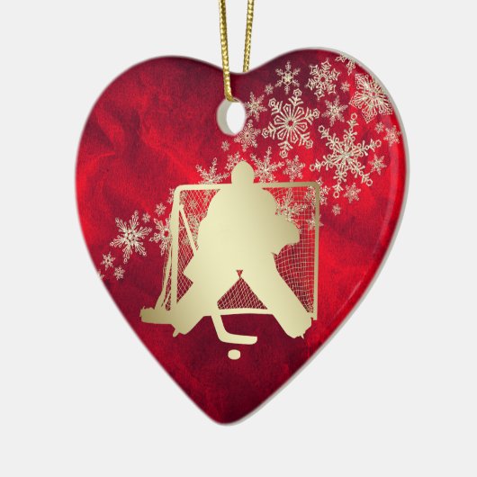 Red Gold Snowflake Hockey Goalie Personalisiert Keramik Ornament (Links)