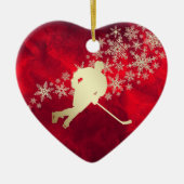 Red Gold Snowflake Hockey Spieler Personalisiert Keramik Ornament (Vorne)