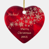 Red Gold Snowflake Hockey Spieler Personalisiert Keramik Ornament (Hinten)