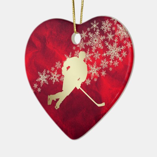 Red Gold Snowflake Hockey Spieler Personalisiert Keramik Ornament (Links)
