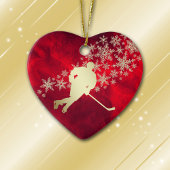 Red Gold Snowflake Hockey Spieler Personalisiert Keramik Ornament