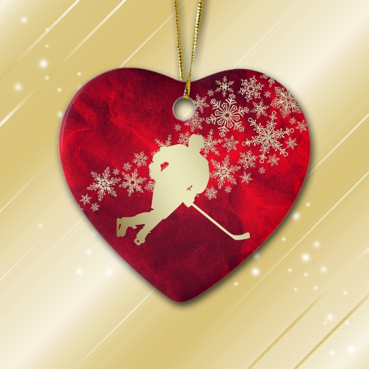 Red Gold Snowflake Hockey Spieler Personalisiert Keramik Ornament