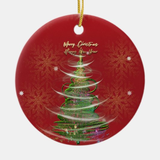 Red & Gold Snowflake Holiday ceramic ornament (Vorne)