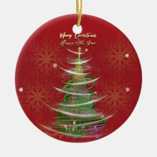 Red & Gold Snowflake Holiday ceramic ornament  (Vorne)