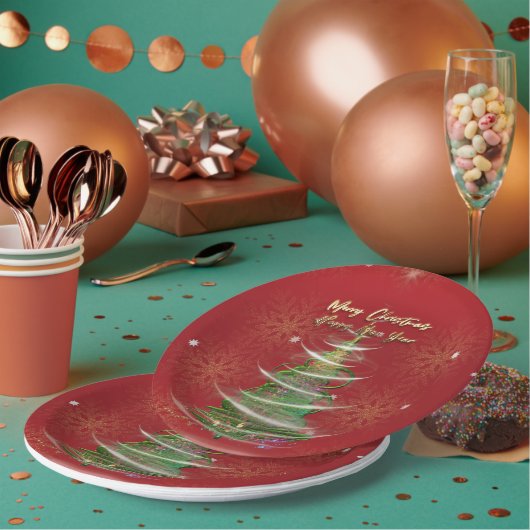 Red & Gold Snowflake Holiday paper plates Pappteller (Multi)