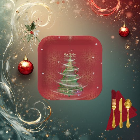Red & Gold Snowflake Holiday paper plates  Pappteller