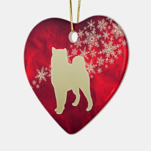 Red Gold Snowflake Malamute Keramik Ornament (Links)
