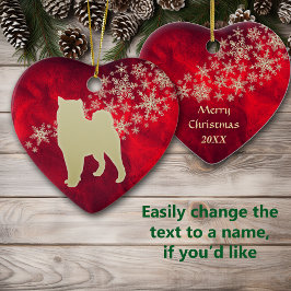 Red Gold Snowflake Malamute Keramik Ornament