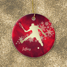 Red Gold Snowflake Malerischer Tennisspieler Keramik Ornament