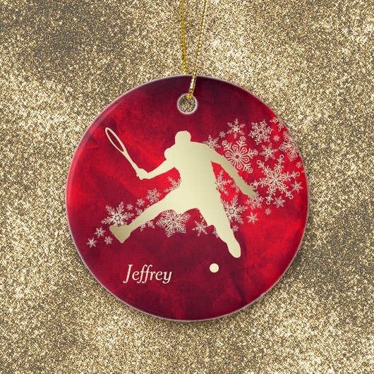 Red Gold Snowflake Malerischer Tennisspieler Keramik Ornament