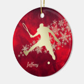 Red Gold Snowflake Malerischer Tennisspieler Keramik Ornament (Links)