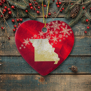 Red Gold Snowflake Missouri Herz Keramik Ornament