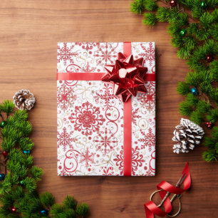 Red & Gold Snowflake Muster Geschenkpapier