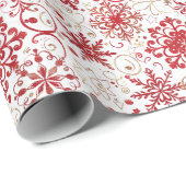 Red & Gold Snowflake Muster Geschenkpapier (Rolleneckpunkt)