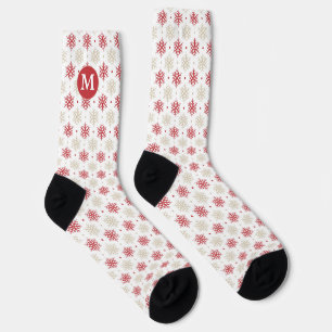 Red Gold Snowflake Muster Monogram Socken