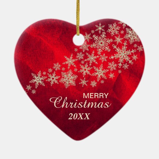 Red Gold Snowflake Nebraska Herz Keramik Ornament (Hinten)