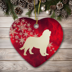 Red Gold Snowflake Neufundland Hund Keramik Ornament