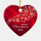 Red Gold Snowflake Nevada Herz Keramik Ornament (Hinten)