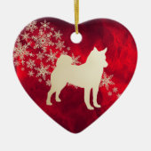 Red Gold Snowflake Norwegischer Elkhound Keramik Ornament (Vorne)