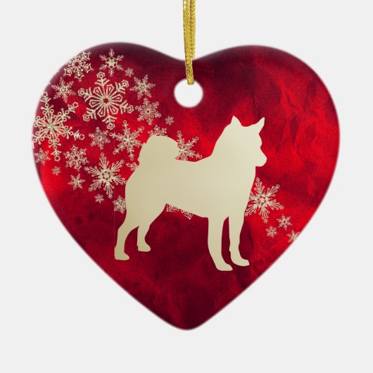 Red Gold Snowflake Norwegischer Elkhound Keramik Ornament (Vorne)