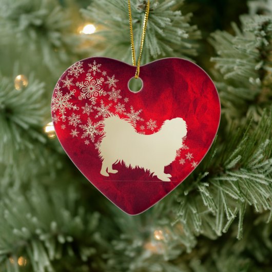Red Gold Snowflake Pekingese Dog Keramik Ornament (Baum)
