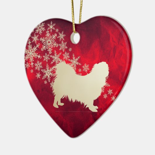 Red Gold Snowflake Pekingese Dog Keramik Ornament (Links)