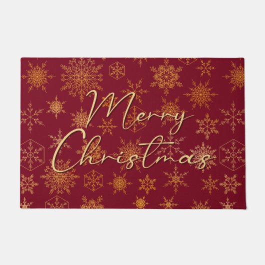 Red Gold Snowflake Print Vintag Elegante Weihnacht Fußmatte (Vorderseite)