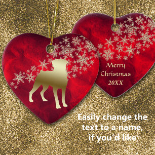 Red Gold Snowflake Rottweiler Keramik Ornament