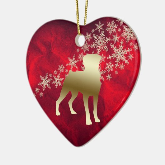 Red Gold Snowflake Rottweiler Keramik Ornament (Links)