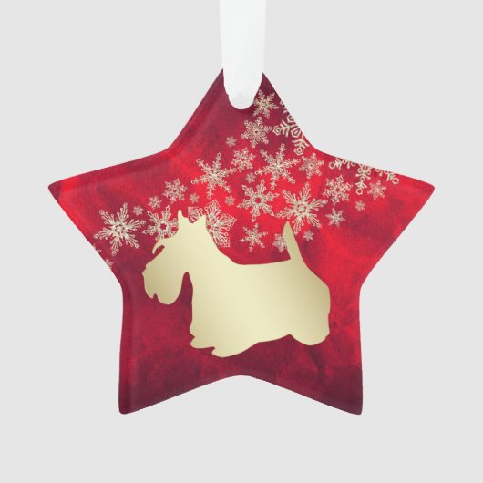 Red Gold Snowflake Scottie Dog Ornament (Vorderseite)