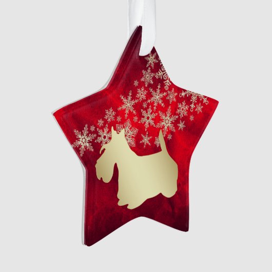 Red Gold Snowflake Scottie Dog Ornament (Vorderseite)