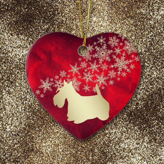 Red Gold Snowflake Scottish Terrier Keramik Ornament