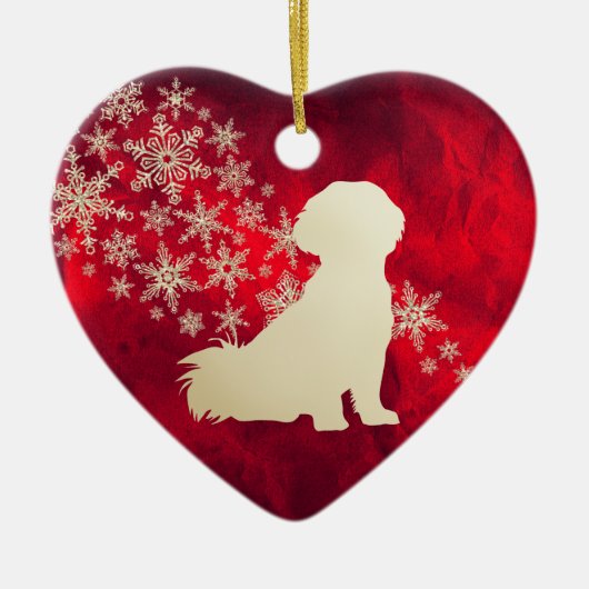 Red Gold Snowflake Shih Tzu Dog Keramik Ornament (Vorne)