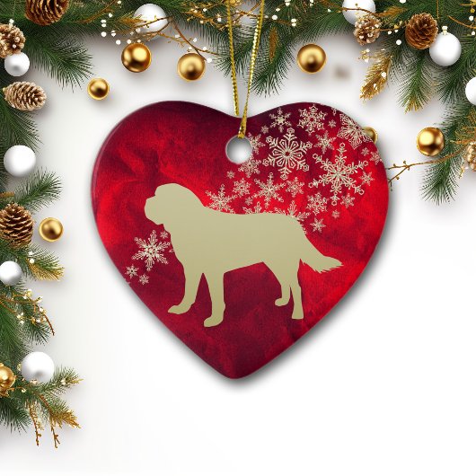 Red Gold Snowflake St Bernard Keramik Ornament