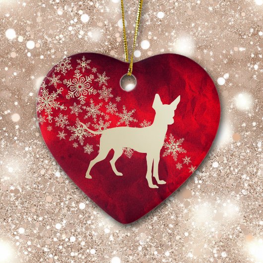 Red Gold Snowflake Toy Terrier Keramik Ornament