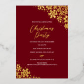 Red Gold Snowflake Weihnachts-Party Folieneinladung (Vorderseite)