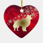 Red Gold Snowflakes Border Collie Keramik Ornament (Vorne)