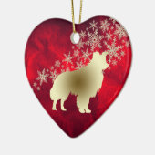 Red Gold Snowflakes Border Collie Keramik Ornament (Links)