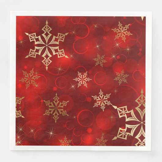 Red & Gold Snowflakes Weihnachtsfeiertage Napkins Serviette (Vorderseite)