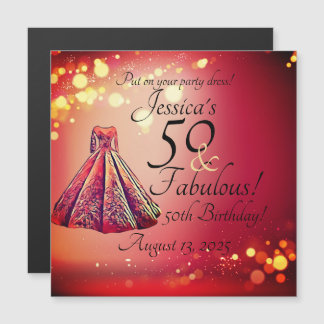 Red Gold Sparkle 50 & Fabulous 50. Geburtstag Magneteinladung