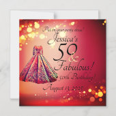 Red Gold Sparkle 50 & Fabulous 50. Geburtstag Magneteinladung (Vorderseite)