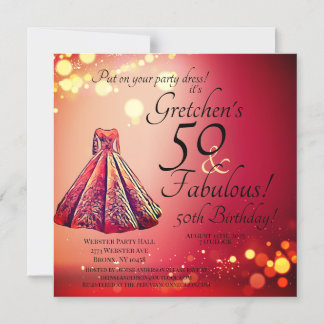 Red Gold Sparkle 50 & Fabulous 50. Geburtstag Magneteinladung