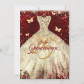 Red Gold Sparkle Butterfly Dress Quinceanera Einladung (Rückseite)