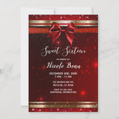 Red & Gold Sparkle Chic Bow Holiday Sweet 16 Einladung (Vorderseite)